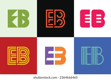 Set von EB-Logos. Abstrakte Logos-Kollektion mit Buchstaben. Abstrakte geometrische Logos