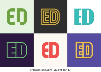 Conjunto de logotipos de ED. Resumen de colección de logotipos con letras. Logotipos geométricos abstractos