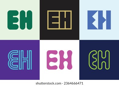 Set of letter EH logos. Abstract logos collection with letters. Geometrical abstract logos
