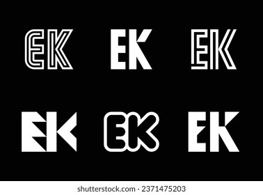 Conjunto de logotipos EK de letras. Resumen de colección de logotipos con letras. Logotipos geométricos abstractos