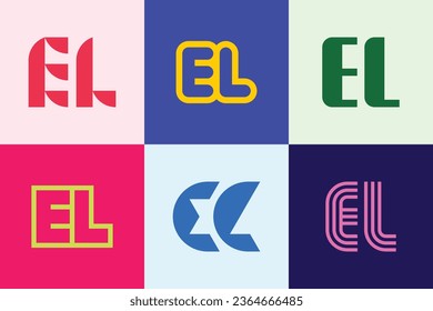 Set of letter EL logos. Abstract logos collection with letters. Geometrical abstract logos