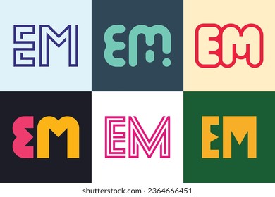 Set of letter EM logos. Abstract logos collection with letters. Geometrical abstract logos