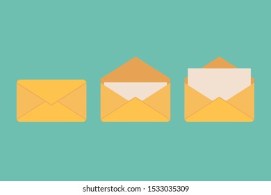 set of letter or email message sign symbol icon flat vector illustration