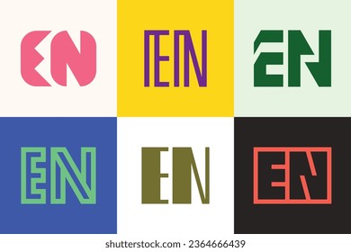 Set of letter EN logos. Abstract logos collection with letters. Geometrical abstract logos