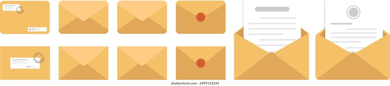 Set of letter envelope with document paper on different design, Email icon, Email message envelope icons in a flat design.