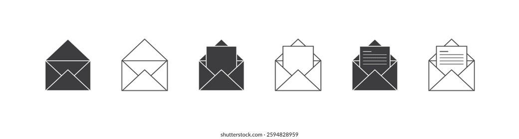 Set of letter envelope with document paper on different design, Email icon, Email message envelope icons in a flat design.