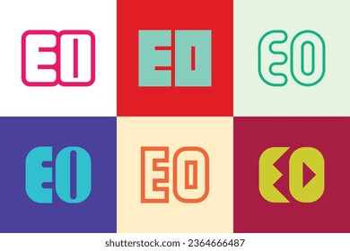 Conjunto de logotipos de letra EO. Resumen de colección de logotipos con letras. Logotipos geométricos abstractos