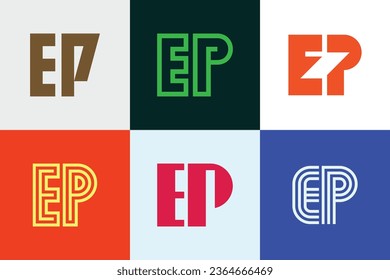 Conjunto de letras logotipos EP. Resumen de colección de logotipos con letras. Logotipos geométricos abstractos