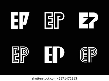 Conjunto de letras logotipos EP. Resumen de colección de logotipos con letras. Logotipos geométricos abstractos