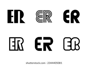 Set of letter ER logos. Abstract logos collection with letters. Geometrical abstract logos