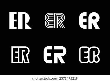 Set of letter ER logos. Abstract logos collection with letters. Geometrical abstract logos