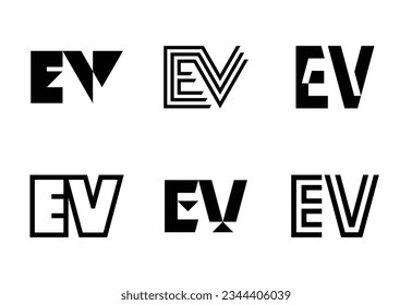 Set of letter EV logos. Abstract logos collection with letters. Geometrical abstract logos