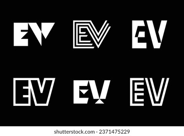 Set of letter EV logos. Abstract logos collection with letters. Geometrical abstract logos