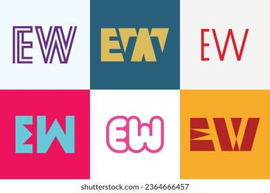Conjunto de logotipos EW de letras. Resumen de colección de logotipos con letras. Logotipos geométricos abstractos