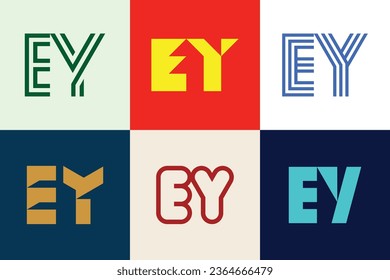 Conjunto de logotipos EY de letras. Resumen de colección de logotipos con letras. Logotipos geométricos abstractos