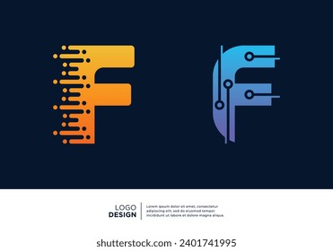 Set of Letter F digital data connection logo design.