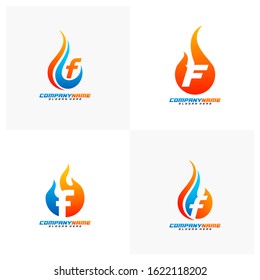Set of Letter F Fire Logo design Template, Flames logo vector, Emblem, Creative design, Icon symbol concept
