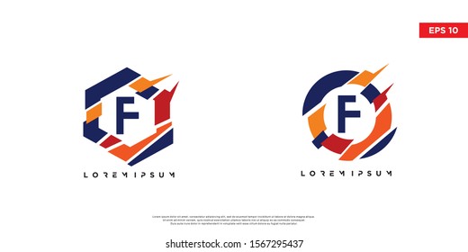 set of letter f initial logo. Technology symbol icon vector design. abstract  logotype.