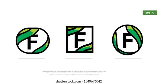 set of letter f inside frame leaf logo. modern icon, template design
