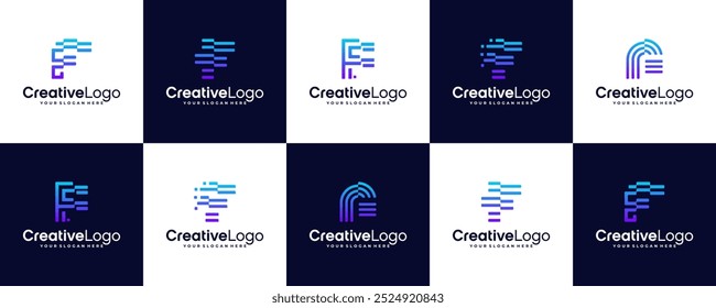 Set of letter F logo design. icons for business of luxury, elegant, minimalist