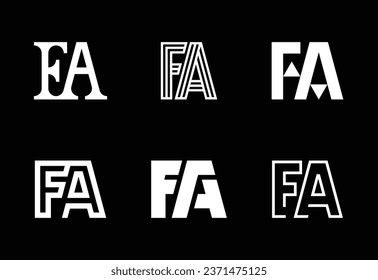 Set of letter FA logos. Abstract logos collection with letters. Geometrical abstract logos