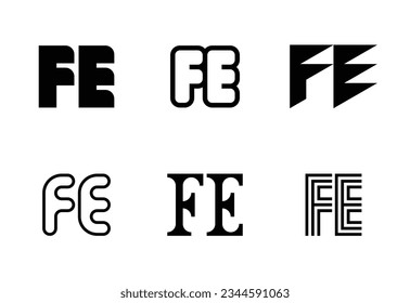 Set of letter FE logos. Abstract logos collection with letters. Geometrical abstract logos