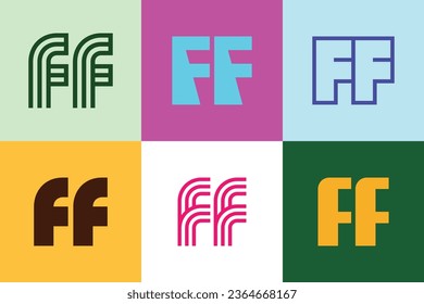 Set of letter FF logos. Abstract logos collection with letters. Geometrical abstract logos