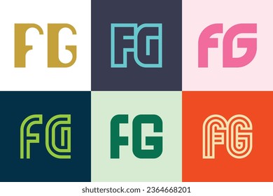 Set of letter FG logos. Abstract logos collection with letters. Geometrical abstract logos