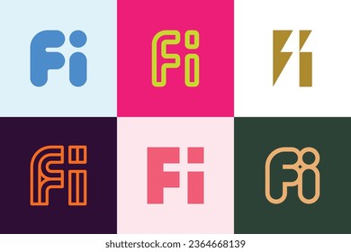 Conjunto de logotipos FI de letras. Resumen de colección de logotipos con letras. Logotipos geométricos abstractos
