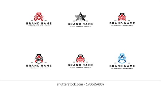 set letter A fitness logo design vector template