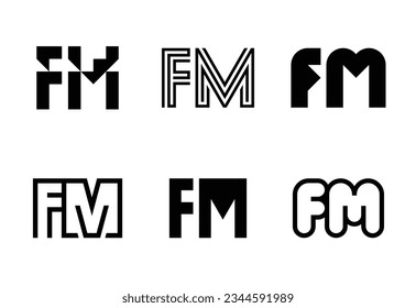 Set of letter FM logos. Abstract logos collection with letters. Geometrical abstract logos