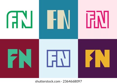 Set of letter FN logos. Abstract logos collection with letters. Geometrical abstract logos