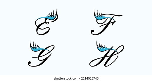 conjunto de letras diseño de logotipo vectorial con icono de belleza de pestañas