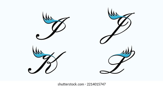 set of letter font logo design vector with eyelash beauty icon