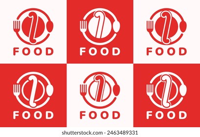 Set of letter I food plate logo. This logo combines letters and cutlery shapes. Perfect for restaurants, food courts, fast food, street food and cafes.