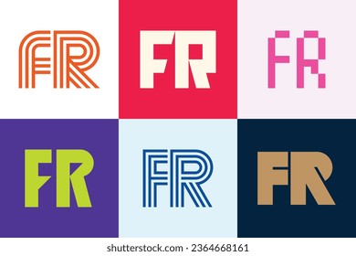 Set of letter FR logos. Abstract logos collection with letters. Geometrical abstract logos