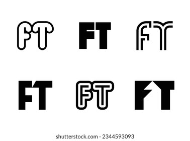 Set of letter FT logos. Abstract logos collection with letters. Geometrical abstract logos