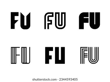 Conjunto de logotipos FU de letras. Resumen de colección de logotipos con letras. Logotipos geométricos abstractos