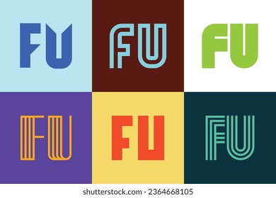 Set of letter FU logos. Abstract logos collection with letters. Geometrical abstract logos