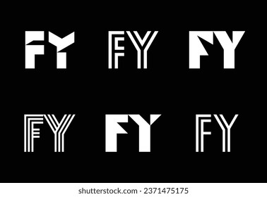Set of letter FY logos. Abstract logos collection with letters. Geometrical abstract logos