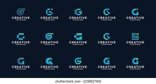 Set of letter G with digital concept logo design.