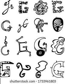 A Set of letter G icons template suitable for alphabetical banner and content with doodle cartoon style