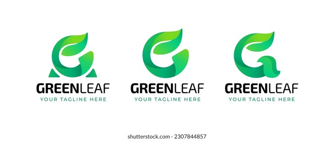 Set of Letter G leaf with green gradation logo