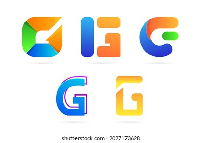 Conjunto del diseño del logotipo de la letra G. Colorida colección inicial, simple, gradiente, 3d