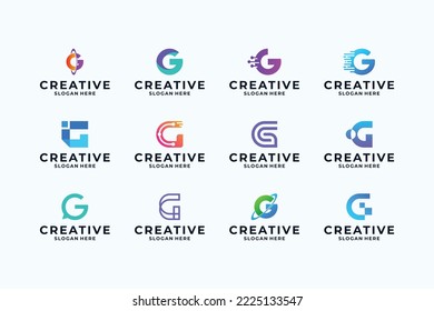 Set of letter G logo design with digital combination.