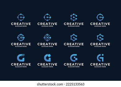 Set of letter G logo design with dot, connection, digital concept.