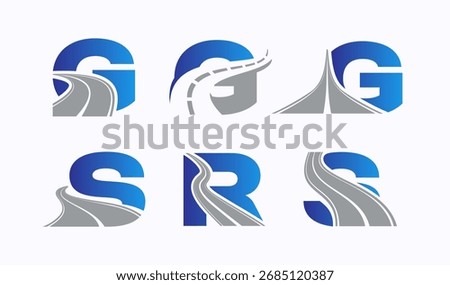 Set of Letter G, S, R for Road Logo Design with Highway Curve Concept. Creative vector symbol highway.