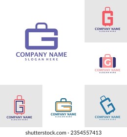 Set of Letter G with Suitcase logo design vector. Initial G with Suitcase logo design template concept