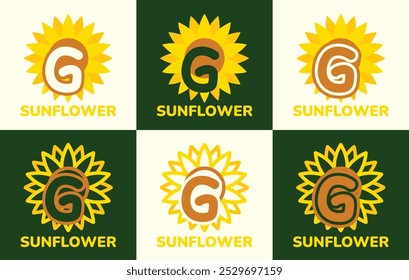 Set of letter G sunflower logo. This logo combines letters and sunflower shapes. Suitable for flower shops, flower farms, flower accessories shops and the like.
