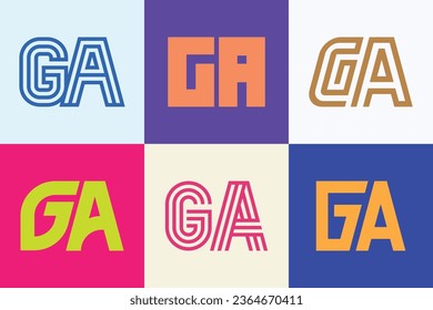 Set of letter GA logos. Abstract logos collection with letters. Geometrical abstract logos
